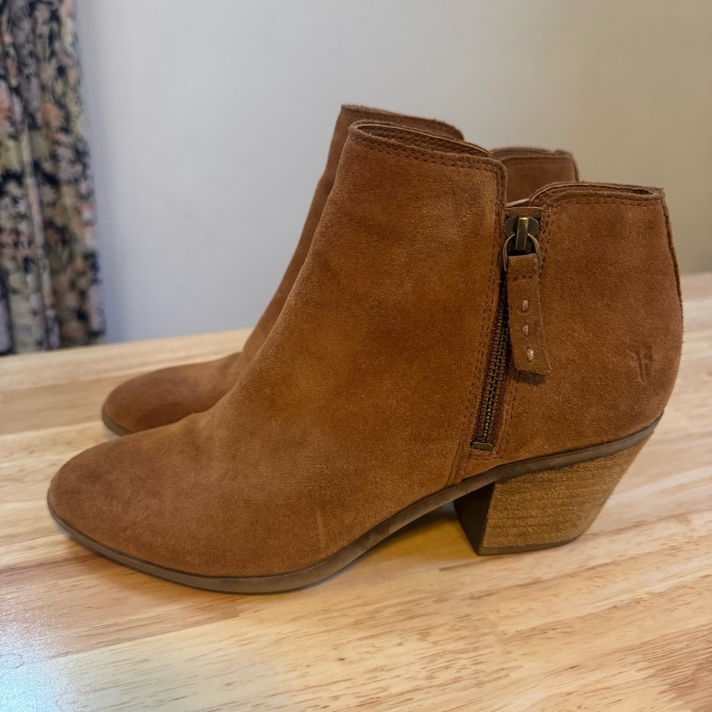 Frye Tan Suede Ankle Booties